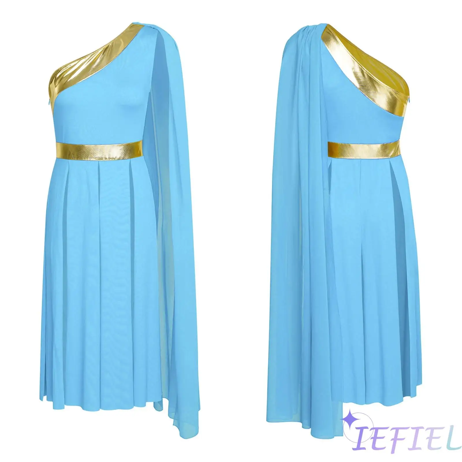 Women Lyrical Worship Praise Dance Dress Liturgical Robe Costume One Shoulder with Drape Metallic Patchwork Slit Hem Tunic Dress
Women Lyrical Worship Praise Dance Dress Liturgical Robe Costume One Shoulder with Drape Metallic Patchwork Slit Hem Tunic Dress
