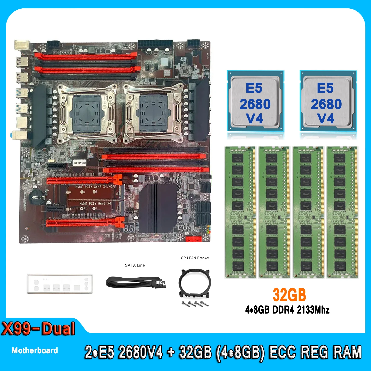 Двойная материнская плата X99 с двумя процессорами LGA 2011 и процессором Xeon E5 2680 V4, 32 ГБ (4*8 ГБ), материнская плата памяти DDR4 2133 МГц ECC REG
Двойная материнская плата X99 с двумя процессорами LGA 2011 и процессором Xeon E5 2680 V4, 32 ГБ (4*8 ГБ), материнская плата памяти DDR4 2133 МГц ECC REG