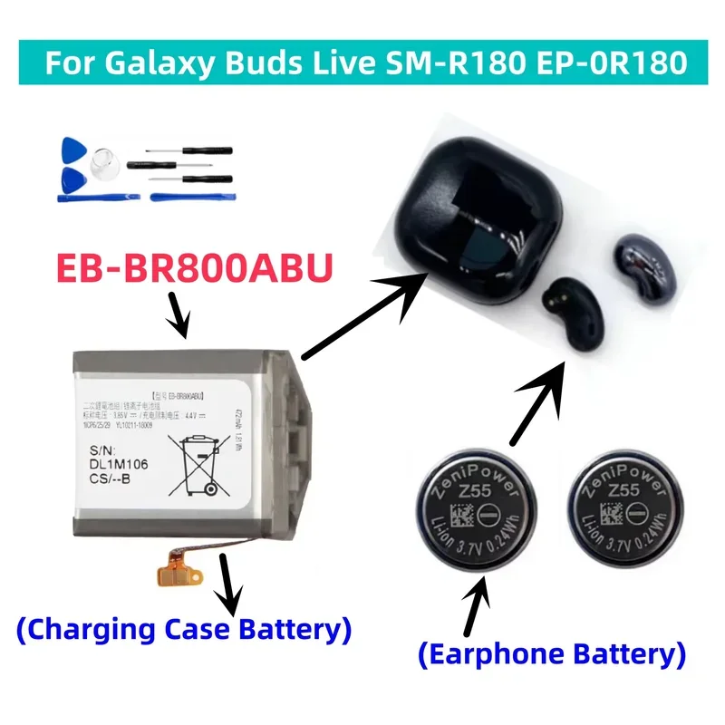 New battery EB-BR800ABU 472mAh for Samsung Galaxy buds live SM-R180 EP-QR180 earphone headset battery Z55 cp1254 free tools
New battery EB-BR800ABU 472mAh for Samsung Galaxy buds live SM-R180 EP-QR180 earphone headset battery Z55 cp1254 free tools