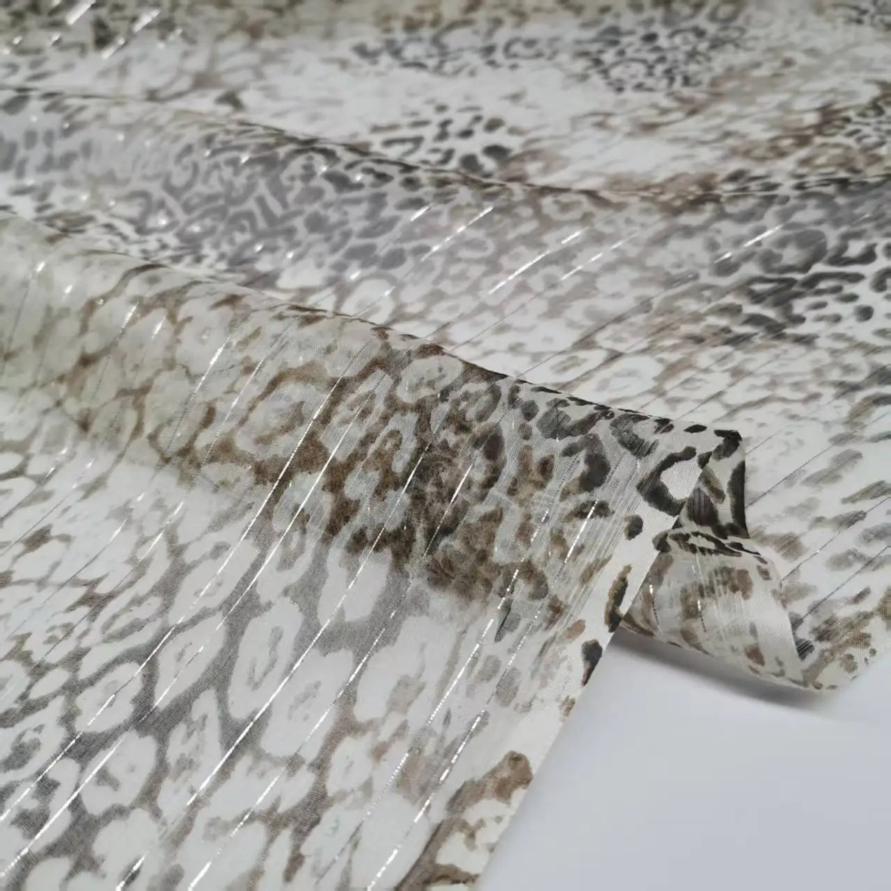Metallic Bling Silk Georgette Leopard Silver Shimmer Printed Qualified Shiny Silk Breathable Fabric
Metallic Bling Silk Georgette Leopard Silver Shimmer Printed Qualified Shiny Silk Breathable Fabric