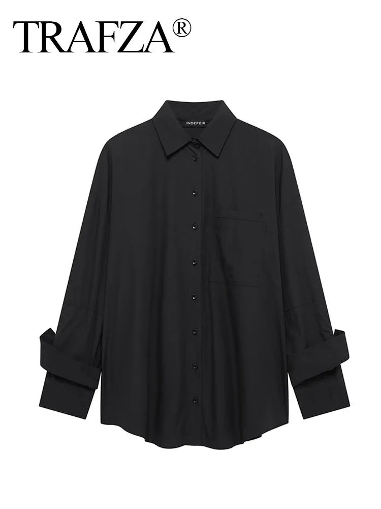 TRAFZA Women Spring Casual Long Sleeve Shirts Black Turn-Down Collar Pocket Single-Breasted Women's Fashion Loose Blouses
TRAFZA Women Spring Casual Long Sleeve Shirts Black Turn-Down Collar Pocket Single-Breasted Women's Fashion Loose Blouses