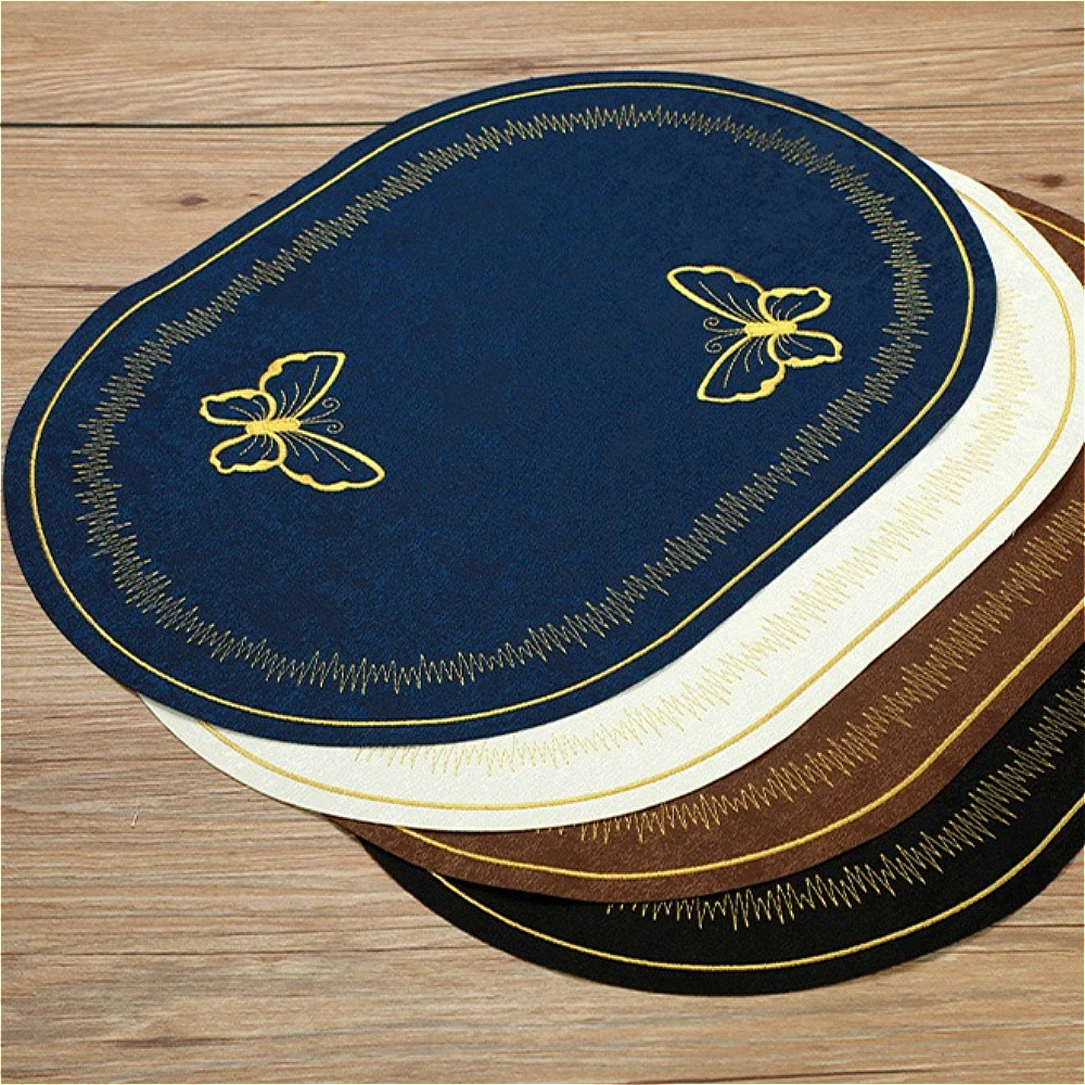 Gold Butterfly Embroidery Placemats Oval Reusable Washable Individual Dining Table Mats for Family Dinner Kitchen Table Linens
Gold Butterfly Embroidery Placemats Oval Reusable Washable Individual Dining Table Mats for Family Dinner Kitchen Table Linens