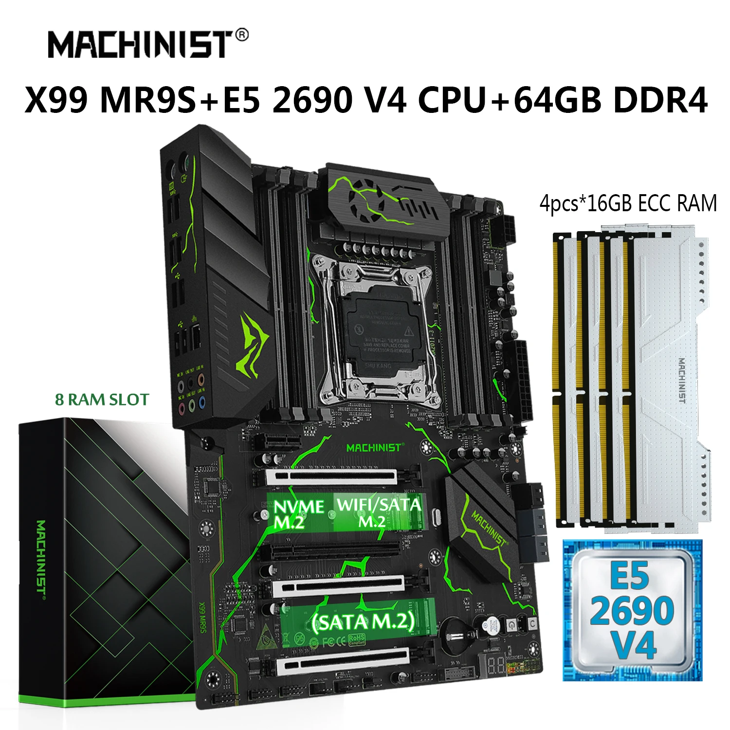 Комбинированная материнская плата MACHINIST MR9S X99 LGA 2011-3 Xeon E5 2690 V4, процессор 4*16 Гб DDR4 RAM ECC память SSD NVME M.2 SATA
Комбинированная материнская плата MACHINIST MR9S X99 LGA 2011-3 Xeon E5 2690 V4, процессор 4*16 Гб DDR4 RAM ECC память SSD NVME M.2 SATA