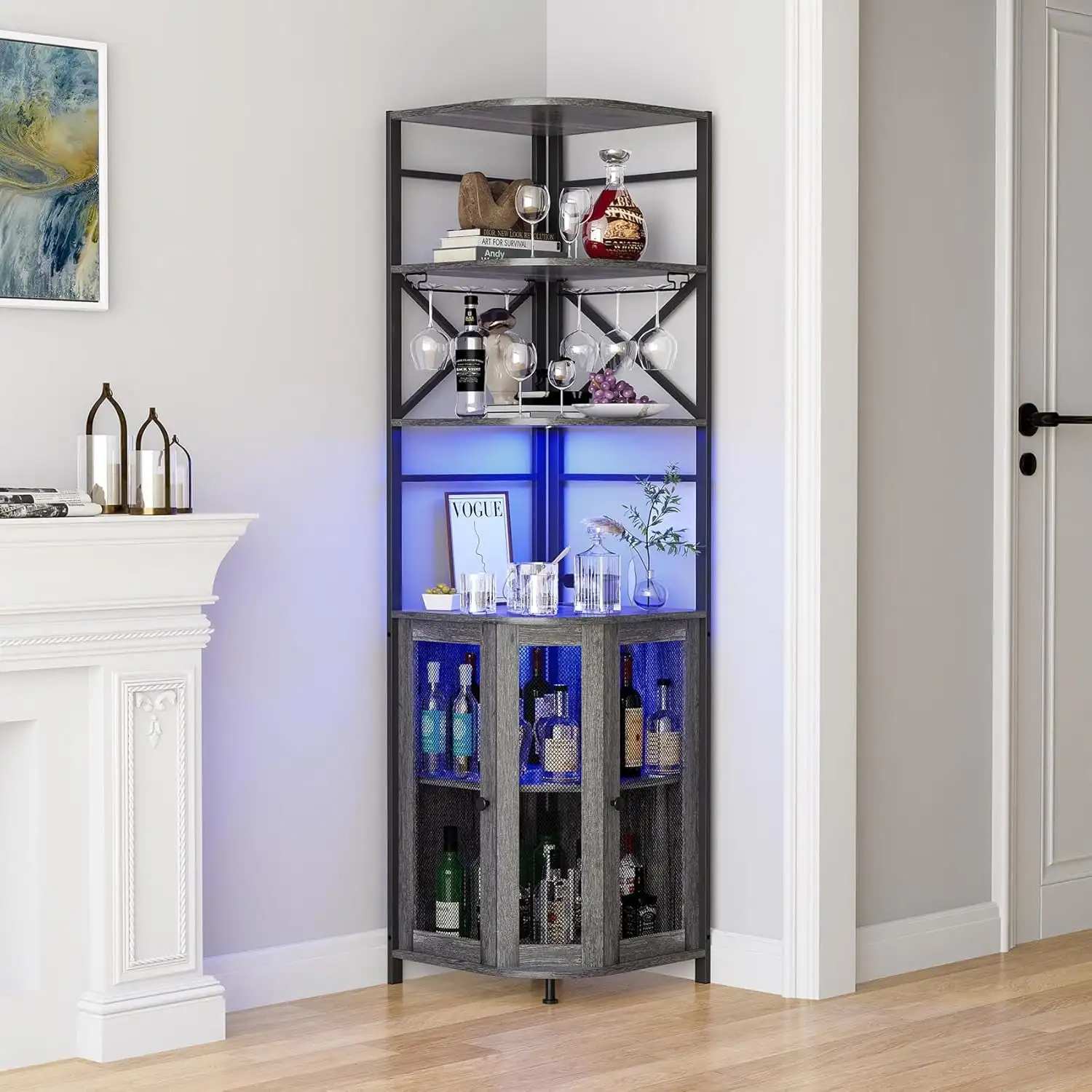 Corner Bar Cabinet with Power Outlet, 6-Tiers Industrial Wine Cabinet with LED Strip and Glass Holder for Living Room, Kitchen,
Corner Bar Cabinet with Power Outlet, 6-Tiers Industrial Wine Cabinet with LED Strip and Glass Holder for Living Room, Kitchen,