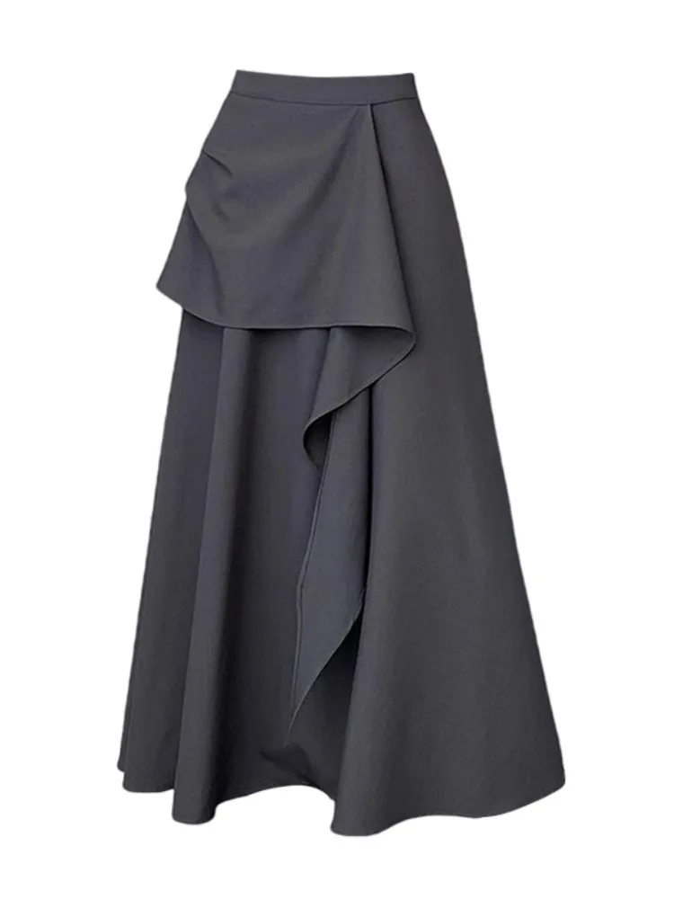 Elegant Wide-sweeping Trendy Gray Asymmetrical Pleated Half-length Skirt Women's Summer Gored High-waist A-line Midi-length 2026
Elegant Wide-sweeping Trendy Gray Asymmetrical Pleated Half-length Skirt Women's Summer Gored High-waist A-line Midi-length 2026