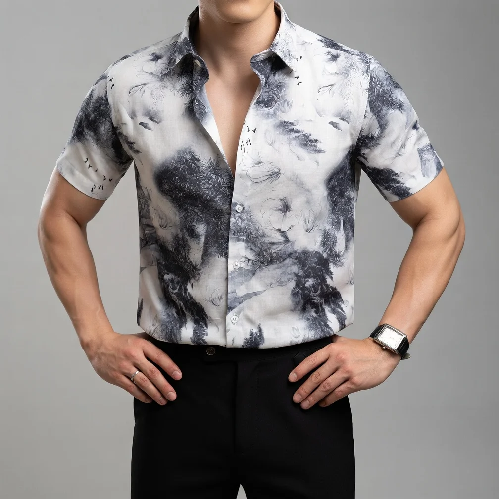 High Quality Linen Vintage Ink Wash Painting Print Short Sleeved Man Shirts Summer Vacation Lapel Men Casual Hawaiian Shirt 4XL
High Quality Linen Vintage Ink Wash Painting Print Short Sleeved Man Shirts Summer Vacation Lapel Men Casual Hawaiian Shirt 4XL