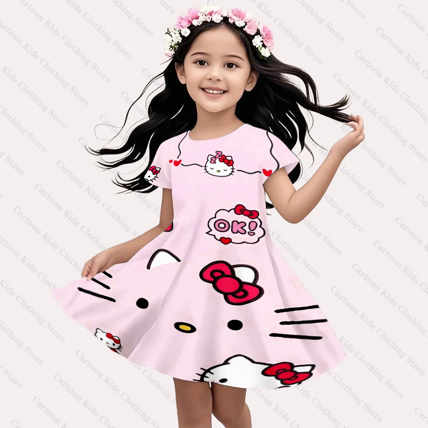 Sanrio, летнее милое платье Hello Kitty для девочек, модное трендовое платье, детский повседневный повседневный модный комплект одежды с короткими рукавами
Sanrio, летнее милое платье Hello Kitty для девочек, модное трендовое платье, детский повседневный повседневный модный комплект одежды с короткими рукавами