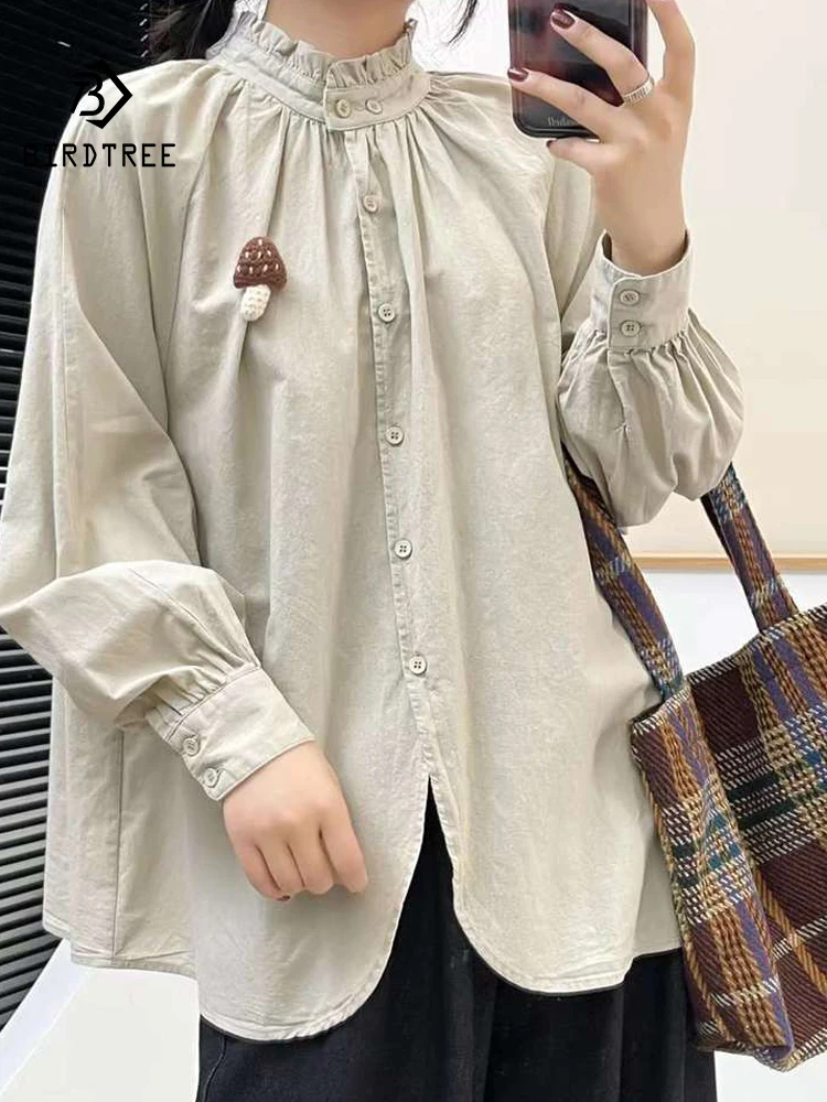 New 2025 Spring Cotton Lantern Sleeve Shirt, Women Stand Ruffles Solid Tops, Mori Girl French Simplicity Loose Blouse T51529CC
New 2025 Spring Cotton Lantern Sleeve Shirt, Women Stand Ruffles Solid Tops, Mori Girl French Simplicity Loose Blouse T51529CC