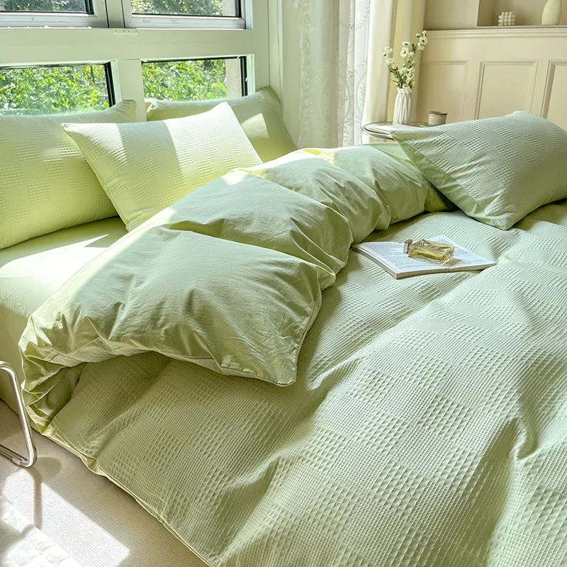 Jacquard 60 count pure cotton four piece set solid color AB version pure cotton waffle three piece set dormitory bed sheet and d
Jacquard 60 count pure cotton four piece set solid color AB version pure cotton waffle three piece set dormitory bed sheet and d