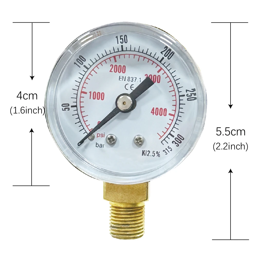 Манометр высокого давления 40 мм, 315 бар, 4500 фунтов на квадратный дюйм с нижним соединением 1/8 дюйма BSP для клапана насоса и аксессуаров FX
Манометр высокого давления 40 мм, 315 бар, 4500 фунтов на квадратный дюйм с нижним соединением 1/8 дюйма BSP для клапана насоса и аксессуаров FX