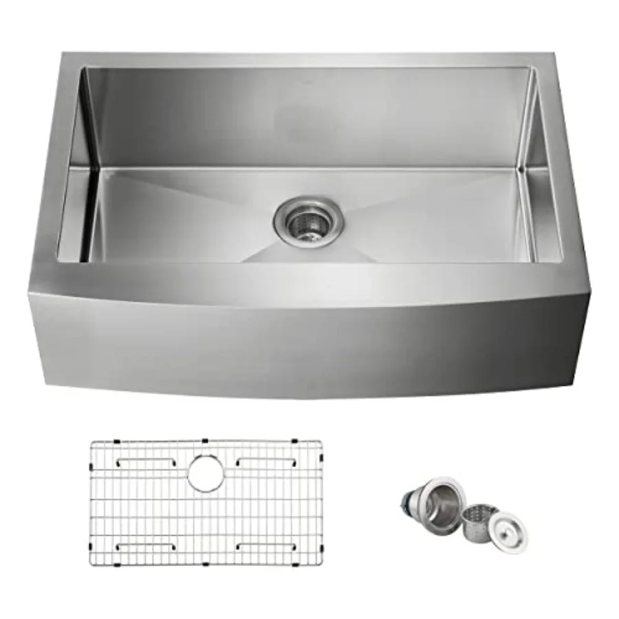 33″ Single Bowl Farmhouse Kitchen Sink Stainless Steel Apron-Front Workstation Sink with Deep 10″ Bowl, Bottom Grid and Basket
33″ Single Bowl Farmhouse Kitchen Sink Stainless Steel Apron-Front Workstation Sink with Deep 10″ Bowl, Bottom Grid and Basket