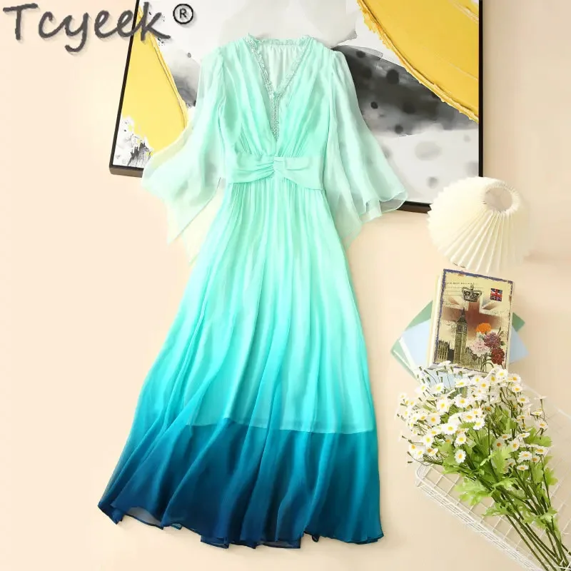Tcyeek 2024 Summer New Beach Dresses Fairy Woman Clothing 100% Real Mulberry Silk Elegant for Women Vestidos Para Mujer
Tcyeek 2024 Summer New Beach Dresses Fairy Woman Clothing 100% Real Mulberry Silk Elegant for Women Vestidos Para Mujer