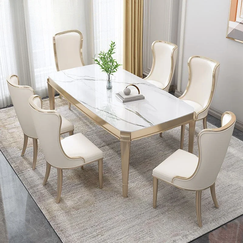 American light luxury rock slab dining table and chair combination American modern simple rectangular high-end atmospheric Europ
American light luxury rock slab dining table and chair combination American modern simple rectangular high-end atmospheric Europ