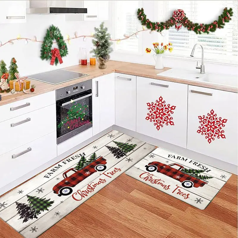 Christmas kitchen rug, made of flannel, soft and comfortable, washable, suitable for bedroom and dining room
Christmas kitchen rug, made of flannel, soft and comfortable, washable, suitable for bedroom and dining room