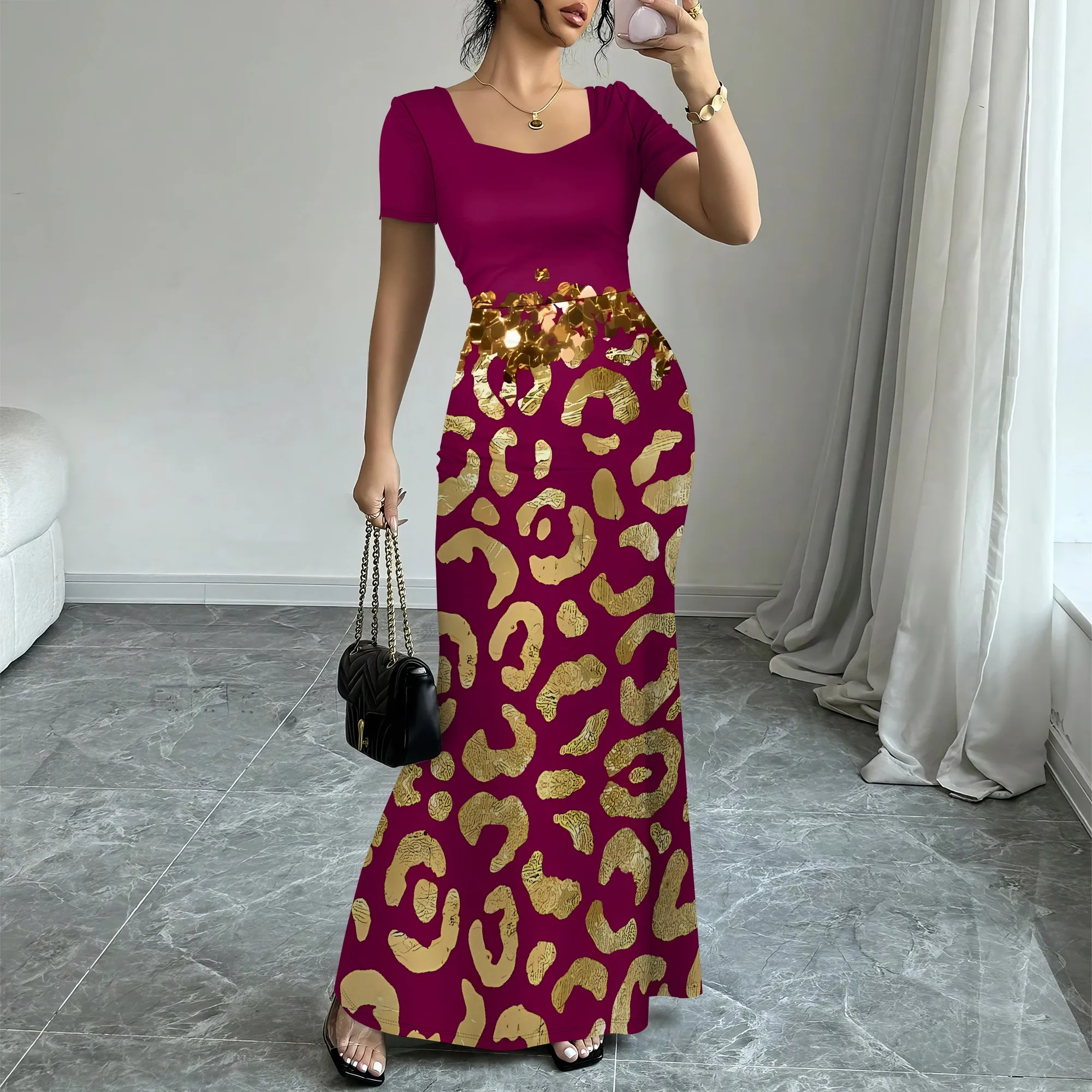 Nupusa Gold Leopard Print Dress for Women Standard Size Summer Casual Square Neck Short Sleeve Maxi Dress
Nupusa Gold Leopard Print Dress for Women Standard Size Summer Casual Square Neck Short Sleeve Maxi Dress