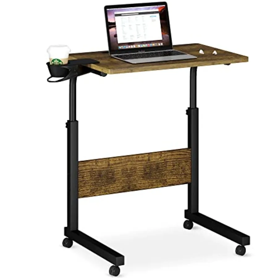 Home office standing desk with cup holder, walnut-finish engineered wood, height-adjustable mobile laptop stand on wheels, ergo
Home office standing desk with cup holder, walnut-finish engineered wood, height-adjustable mobile laptop stand on wheels, ergo