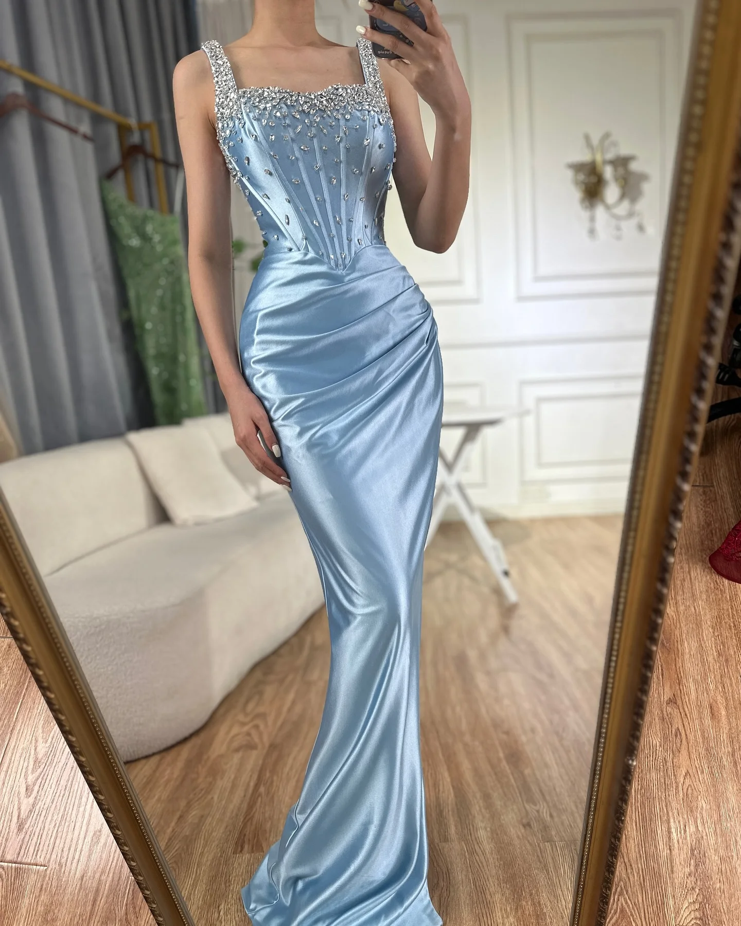 Customized High Quality Satin Mermaid Crystal Evening Dresses Temperament Sleeveless Celebrity Gowns Custom Size Prom
Customized High Quality Satin Mermaid Crystal Evening Dresses Temperament Sleeveless Celebrity Gowns Custom Size Prom