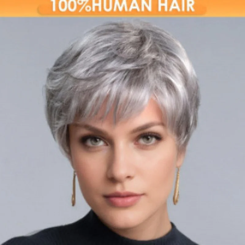 in European and American style, silver-gray, for women, African short hair synthetic fiber machine-made wig
in European and American style, silver-gray, for women, African short hair synthetic fiber machine-made wig