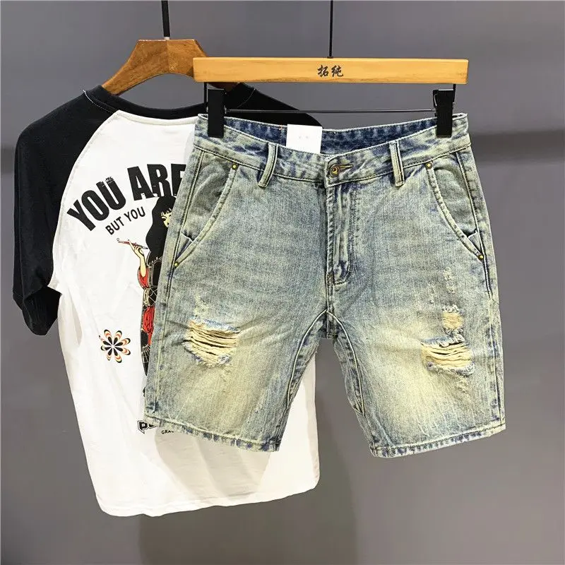Retro Blue Men's Short Jeans Pants Ripped Male Denim Shorts Popular Summer Designer Xl New in Thin Stretch Rude Korean Fashion
Retro Blue Men's Short Jeans Pants Ripped Male Denim Shorts Popular Summer Designer Xl New in Thin Stretch Rude Korean Fashion