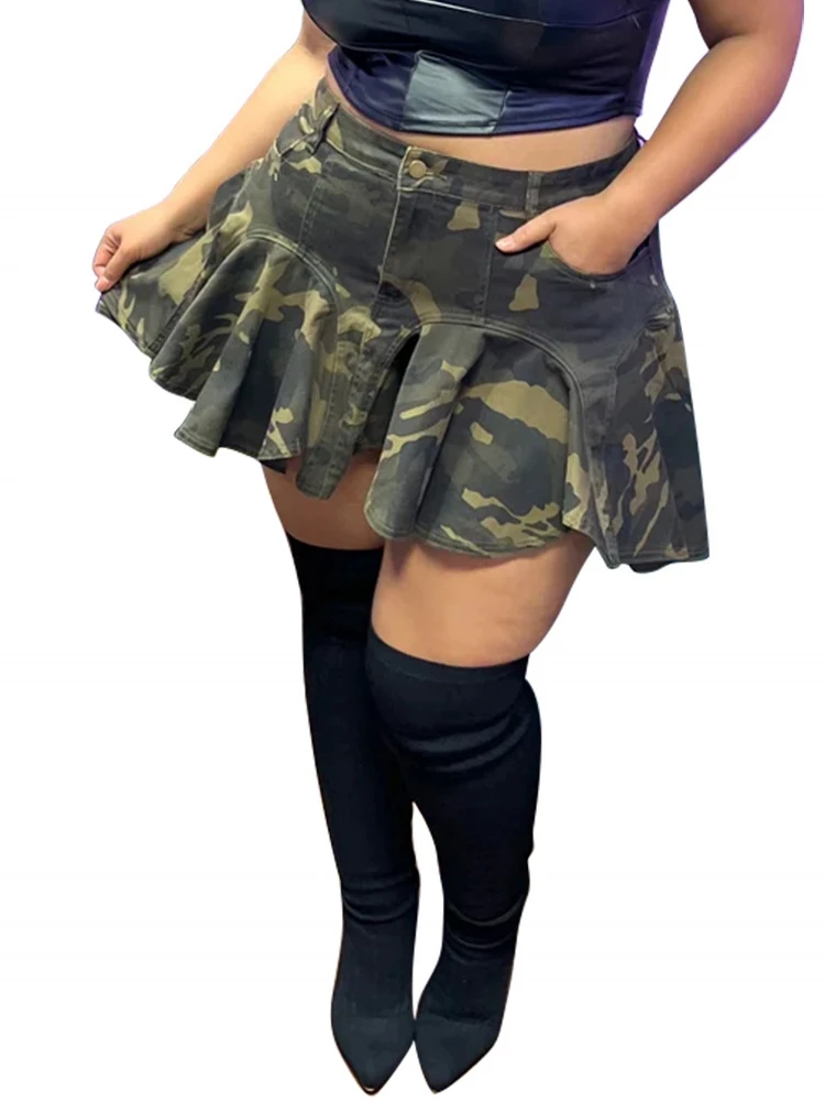 Women Plus Size Casual Camouflage Skirt High Waist A-Line Mini Length Blue Vintage Flared Skirts For Plus Size Women's Clothing
Women Plus Size Casual Camouflage Skirt High Waist A-Line Mini Length Blue Vintage Flared Skirts For Plus Size Women's Clothing