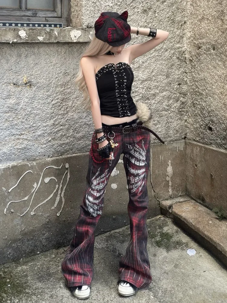 Retro American High Street Checkered Knife Jeans Men Women Straight Leg Micro Flared Letter Print Casual Denim Pants
Retro American High Street Checkered Knife Jeans Men Women Straight Leg Micro Flared Letter Print Casual Denim Pants