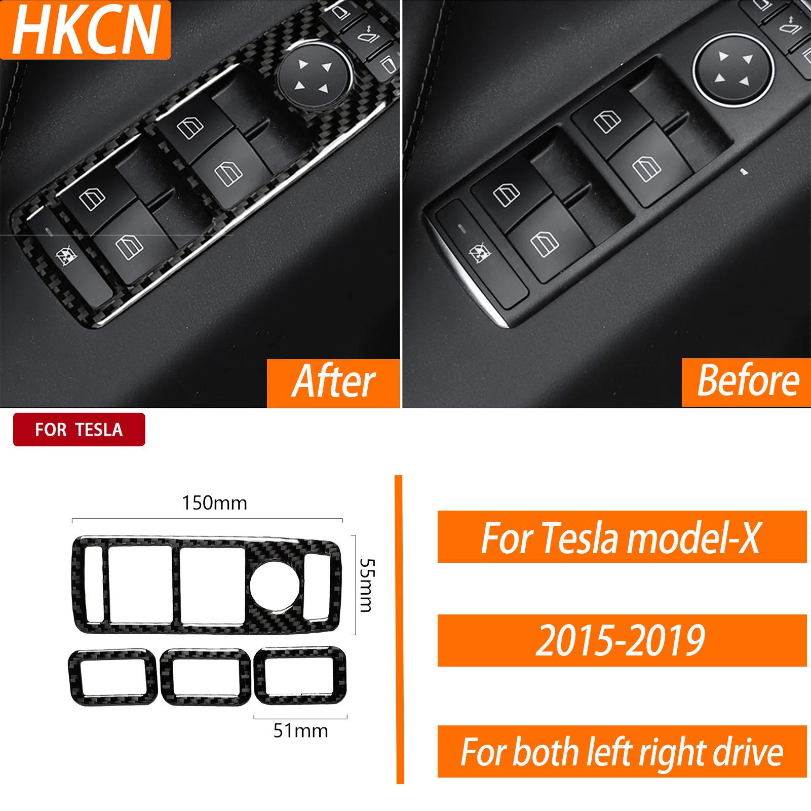 Carbon Fiber Window Lift Switch Button Panel for Tesla Model X 2015-2019 Car Interior Accessories Sticker