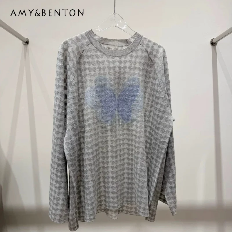 Fashion Sweet Temperament Loose Jacquard Embroidered Women's Top 2026 New Round Neck Long Sleeve Thin Knitted T-shirt Ladies
Fashion Sweet Temperament Loose Jacquard Embroidered Women's Top 2026 New Round Neck Long Sleeve Thin Knitted T-shirt Ladies