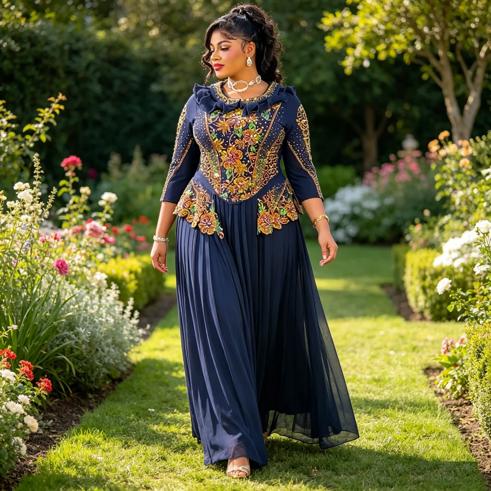 Women Plus Size African Ankara Dashiki Dress Pleated Embroidery Long Maxi Gown Elegant Kaftan Abaya Party Femme Clothing Casual
Women Plus Size African Ankara Dashiki Dress Pleated Embroidery Long Maxi Gown Elegant Kaftan Abaya Party Femme Clothing Casual