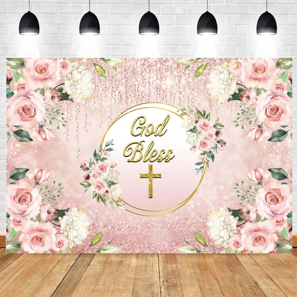 Pink God Bless Backdrop Girl Baptism Party First Holy Communion Christening Photo Background Pink Golden Floral Cross Background
Pink God Bless Backdrop Girl Baptism Party First Holy Communion Christening Photo Background Pink Golden Floral Cross Background