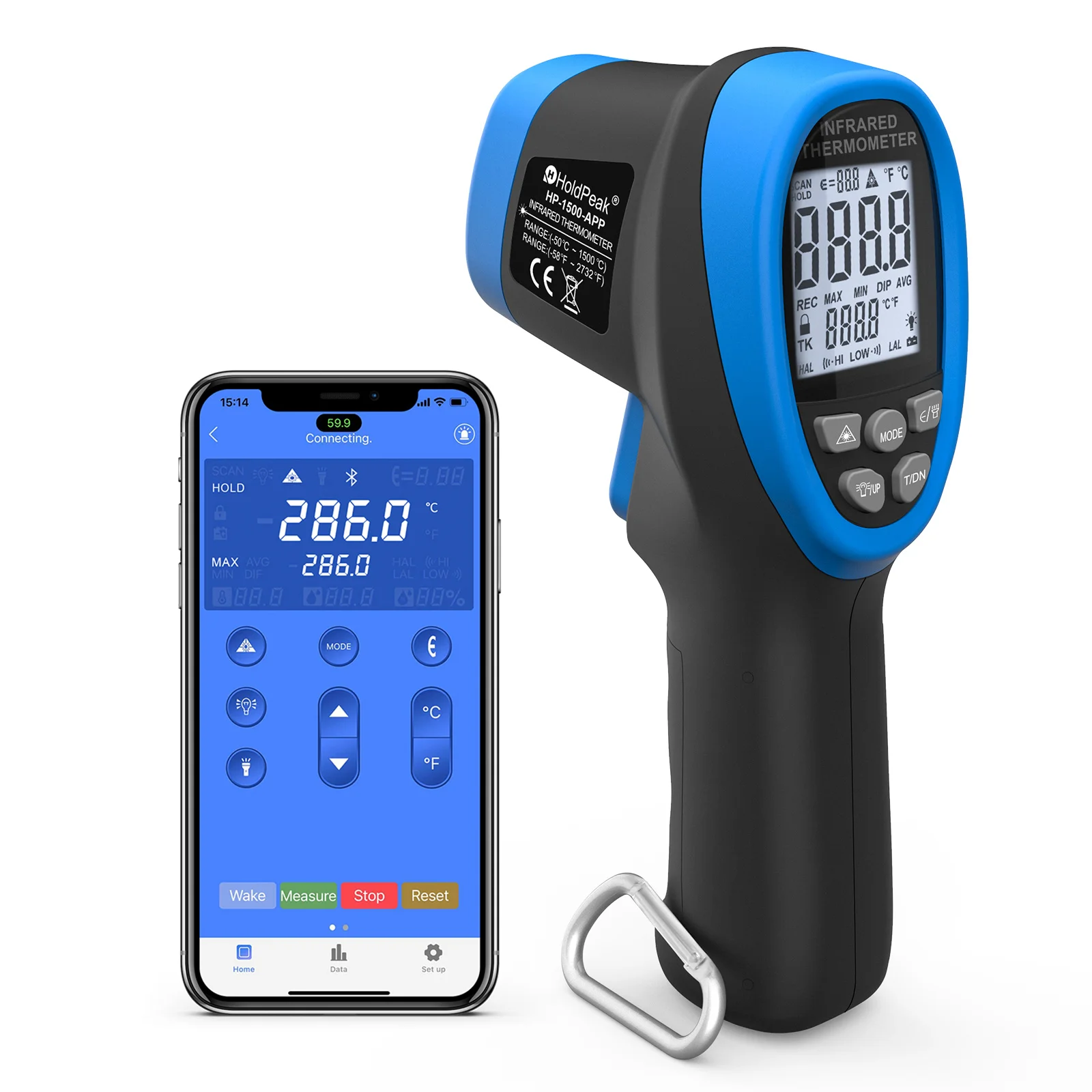 Digital Infrared Thermometer WiFi Bluetooth Industrial Non-Contact High Temp Sensor 2732℉ App Control Real-Time Data Logger
Digital Infrared Thermometer WiFi Bluetooth Industrial Non-Contact High Temp Sensor 2732℉ App Control Real-Time Data Logger