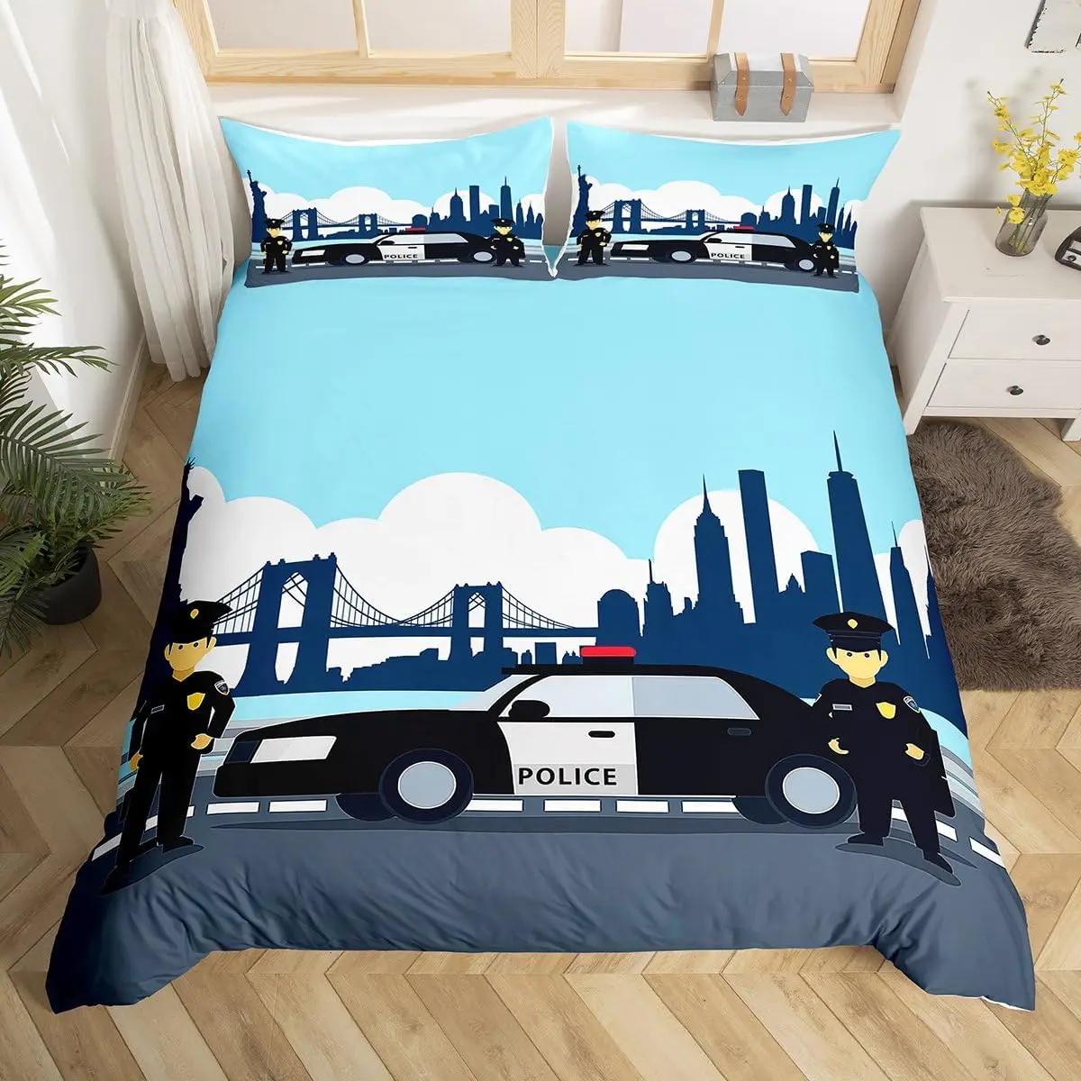 Boys Police Car Bedding Set Full Queen Size, Policeman Car Duvet Cover, Cartoon Vehicle Comforter Cover for Children Girls Teens
Boys Police Car Bedding Set Full Queen Size, Policeman Car Duvet Cover, Cartoon Vehicle Comforter Cover for Children Girls Teens