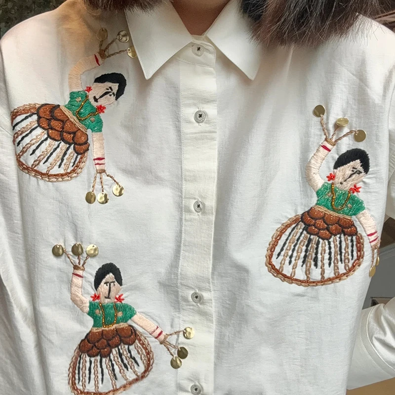 Handmade Embroidery Dancing Girl Collar Women's irt Versatile Early Autumn 2024 Commute Sle Loose Fit Long Sve
Handmade Embroidery Dancing Girl Collar Women's irt Versatile Early Autumn 2024 Commute Sle Loose Fit Long Sve
