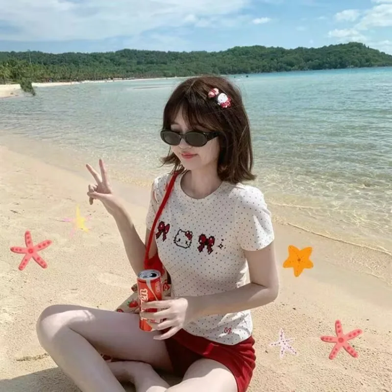 Red Polka Dot Hello Kitty Bow Print Short Sleeved Tshirt Summer New Sweet Spicy Girls O-Neck Slim Fit Short Tops Kawaii Clothes
Red Polka Dot Hello Kitty Bow Print Short Sleeved Tshirt Summer New Sweet Spicy Girls O-Neck Slim Fit Short Tops Kawaii Clothes