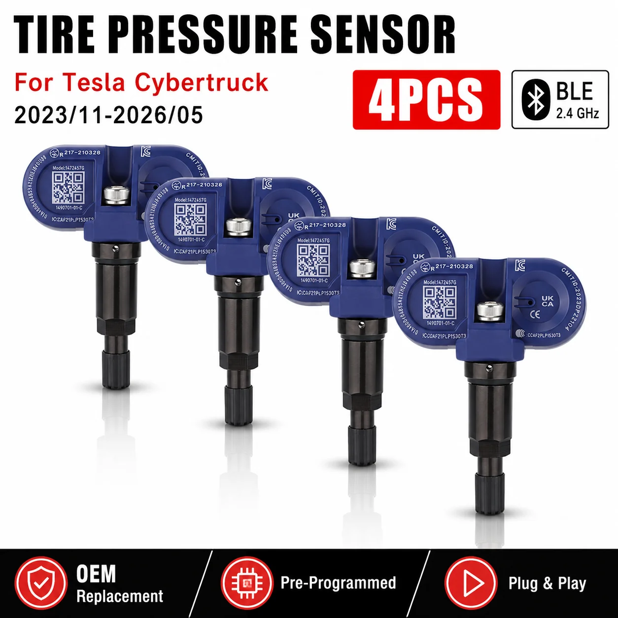 1/4Pcs TPMS Tire Pressure Sensor For Tesla Cybertruck 2023-2026 BLE 2.4GHz 1984913-01-B Replacement
1/4Pcs TPMS Tire Pressure Sensor For Tesla Cybertruck 2023-2026 BLE 2.4GHz 1984913-01-B Replacement