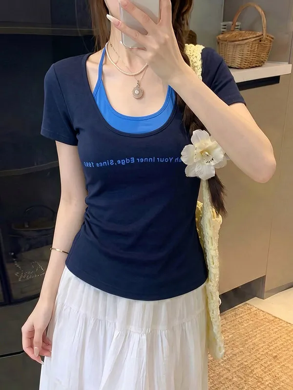 plus Size Slim Fit Short Sleeve T-Shirt Color Block Design Summer New Style Women's Korean Style Commute Wind Top
plus Size Slim Fit Short Sleeve T-Shirt Color Block Design Summer New Style Women's Korean Style Commute Wind Top