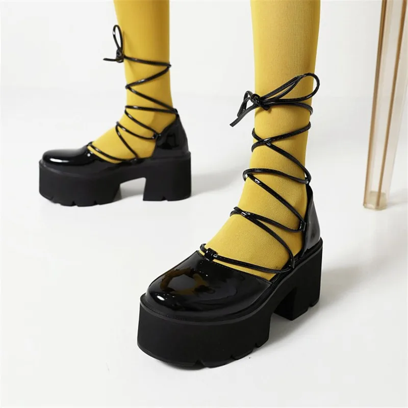 Plus Size 34-43 Punk Rock Gothic Cross Tied Gladiator Pumps Women Patent Leather Chunky Platform High Heels Rome Shoes
Plus Size 34-43 Punk Rock Gothic Cross Tied Gladiator Pumps Women Patent Leather Chunky Platform High Heels Rome Shoes