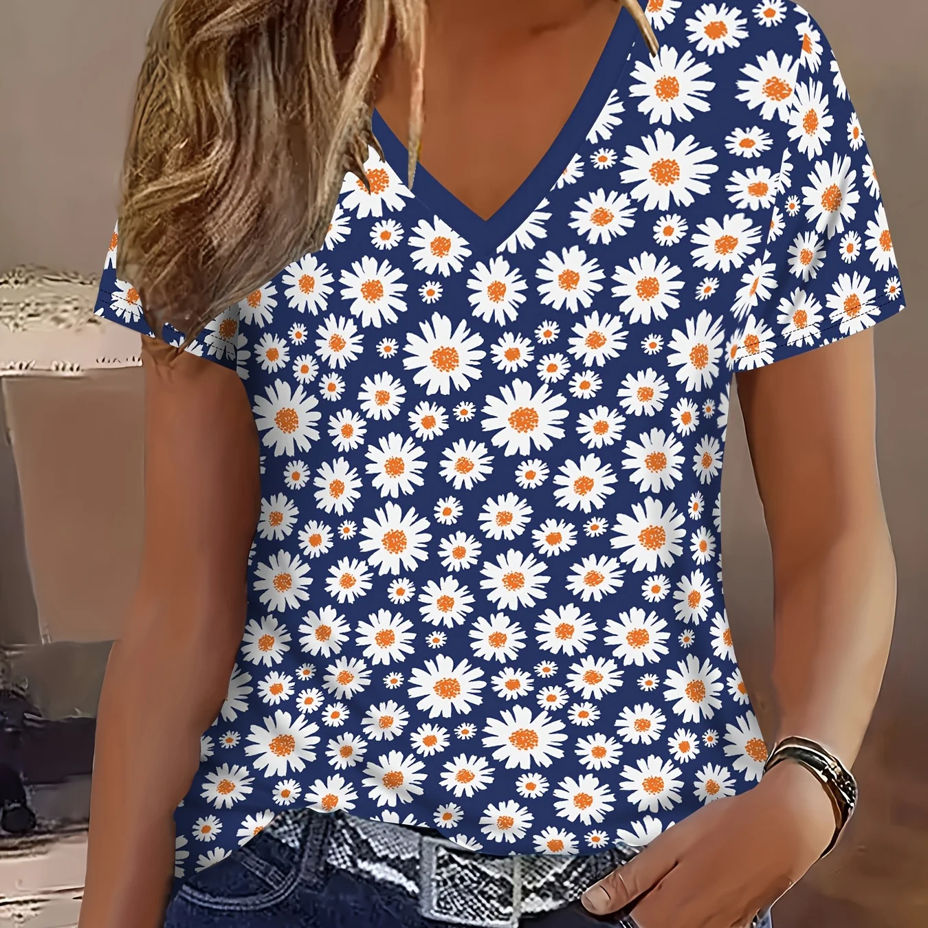 3D Daisy Graphic Flower Printed Women's T-Shirs Summer Casual V-Neck Short Sleeve T Shirt Harajuku Y2k Tees Tops Female Clothing
3D Daisy Graphic Flower Printed Women's T-Shirs Summer Casual V-Neck Short Sleeve T Shirt Harajuku Y2k Tees Tops Female Clothing