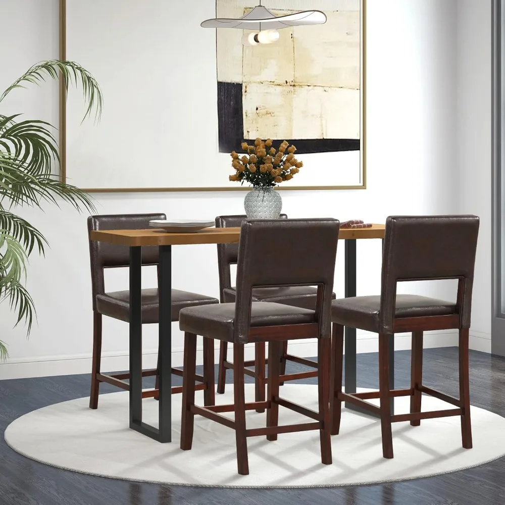Bar Stools Set of 4, PVC Leather 24.5 Inch Counter Height Chairs with Hollowed Backs, Rubber Wood Legs, Upholstered Barstools
Bar Stools Set of 4, PVC Leather 24.5 Inch Counter Height Chairs with Hollowed Backs, Rubber Wood Legs, Upholstered Barstools