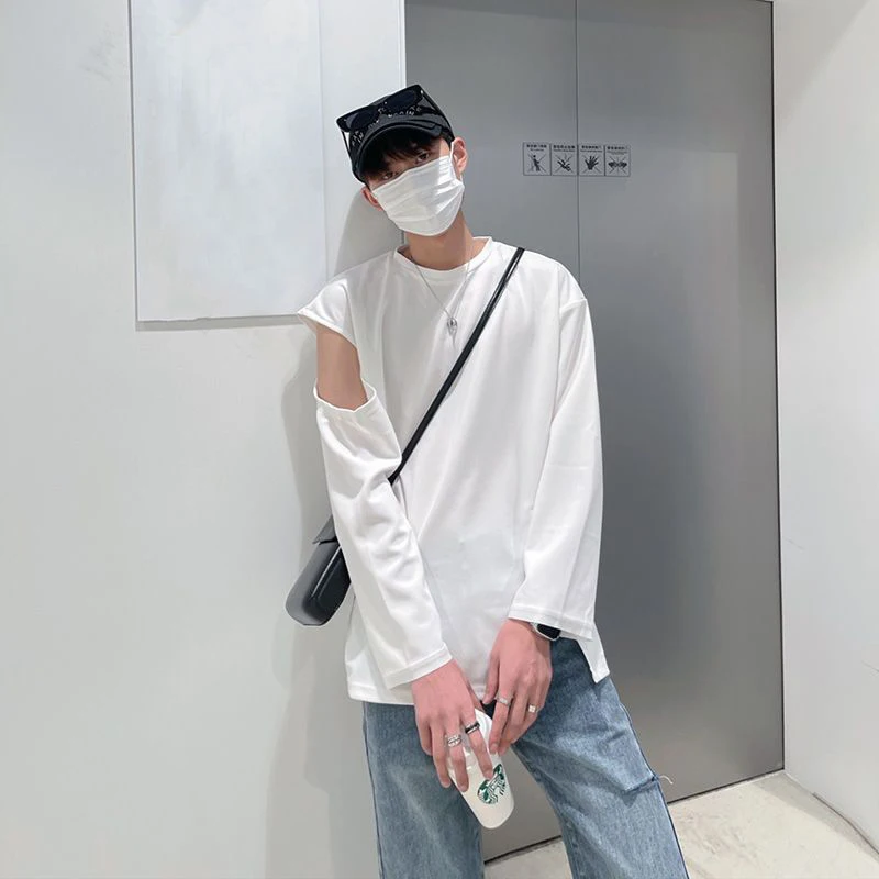 Spring Cold Shoulder Men O Neck Long Sleeve Sweatshirts Side Slit Personality Korean Fashion Simple Loose Clothing Black White
Spring Cold Shoulder Men O Neck Long Sleeve Sweatshirts Side Slit Personality Korean Fashion Simple Loose Clothing Black White