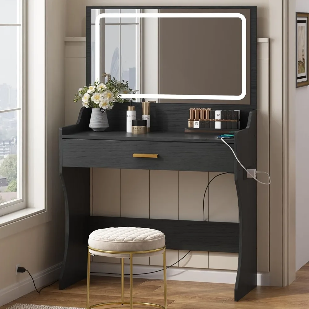 35"Vanity Desk with Lights and Mirror,Makeup Vanity Table Mirror with 3 Lighting Color Adjustable and Power Strip
35"Vanity Desk with Lights and Mirror,Makeup Vanity Table Mirror with 3 Lighting Color Adjustable and Power Strip