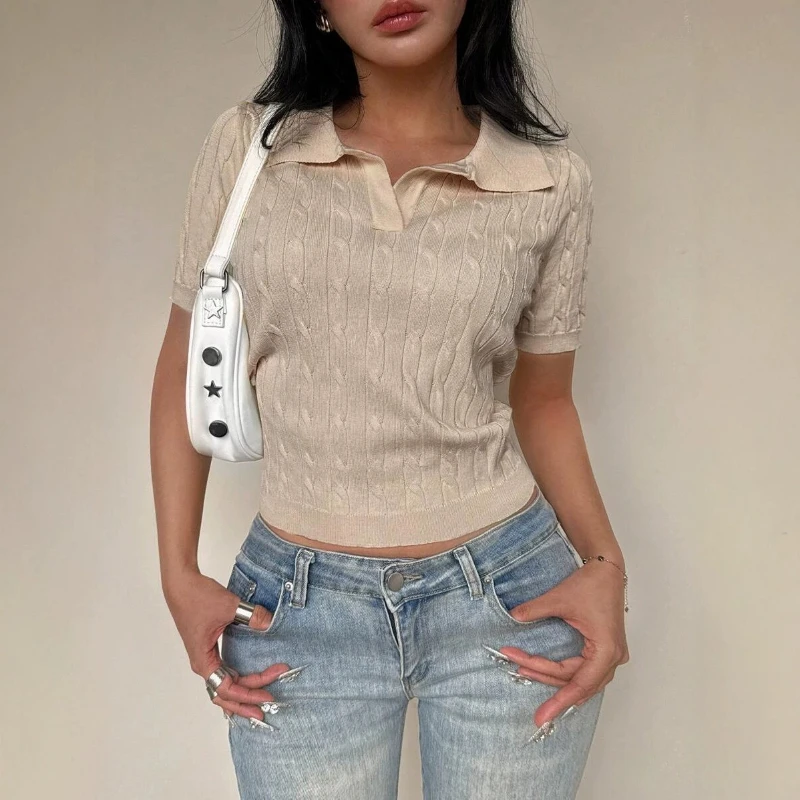 2026 Summer New Solid Color Simple and Versatile POLO Collar Relaxation Knitted Half Sleeve T-shirt for Women
2026 Summer New Solid Color Simple and Versatile POLO Collar Relaxation Knitted Half Sleeve T-shirt for Women