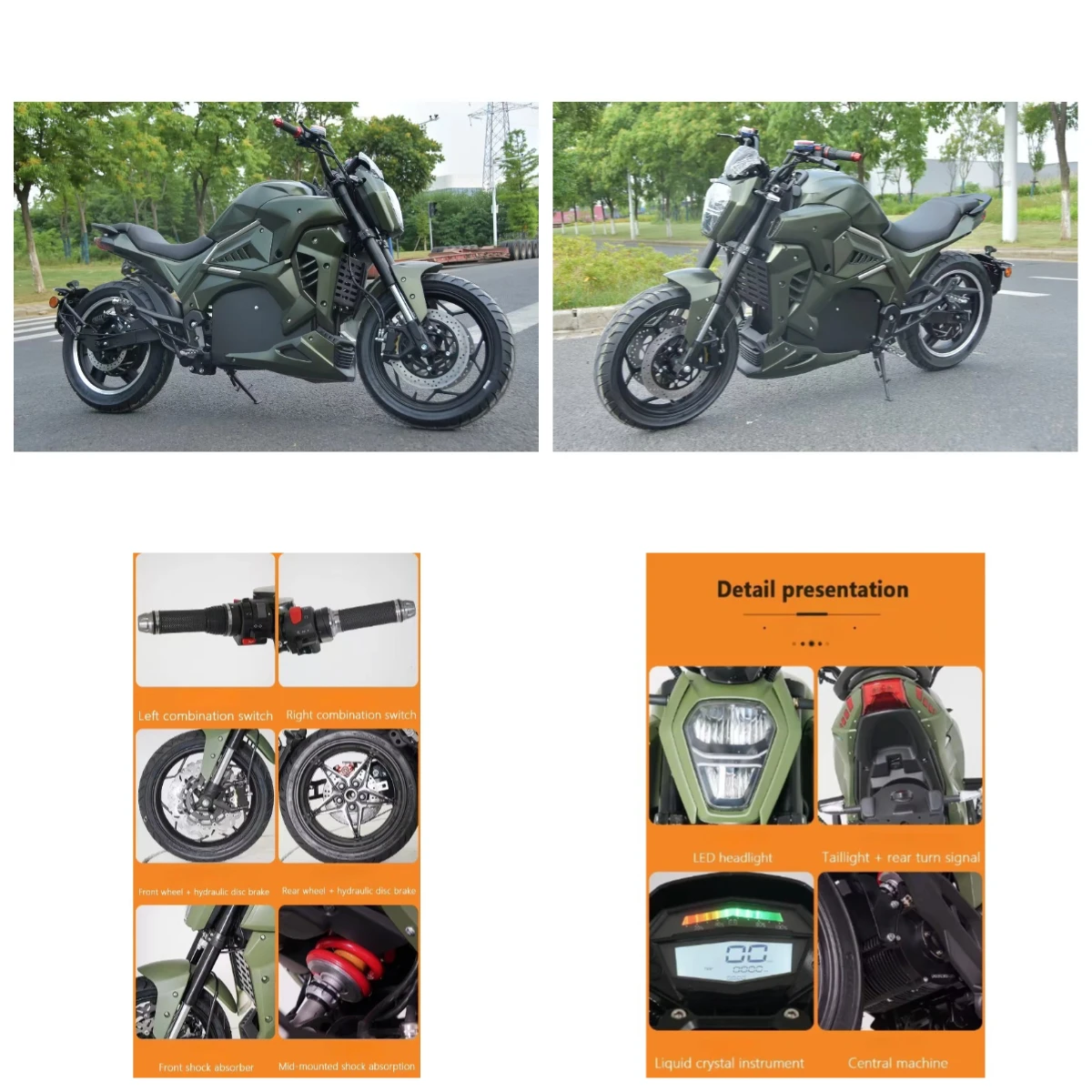 Krono Wild Factory Direct Sales Electric Motorcycle Support Customized 12KW-2KW Motor Speed 80-200km/h 40-160A Battery Mileage 9
Krono Wild Factory Direct Sales Electric Motorcycle Support Customized 12KW-2KW Motor Speed 80-200km/h 40-160A Battery Mileage 9