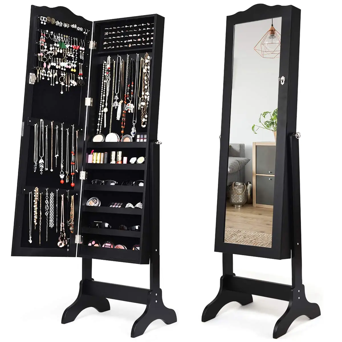 Jewelry Armoire with Full Length Mirror, Lockable Standing Jewelry Cabinet, Mirror with Jewelry Storage, Ring Earring, Custom
Jewelry Armoire with Full Length Mirror, Lockable Standing Jewelry Cabinet, Mirror with Jewelry Storage, Ring Earring, Custom