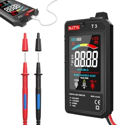 T3 Smart Digital Multimeter - Auto-Ranging 600V AC/DC, 3.2" Color LCD, NCV Detection, Rechargeable
T3 Smart Digital Multimeter - Auto-Ranging 600V AC/DC, 3.2" Color LCD, NCV Detection, Rechargeable
