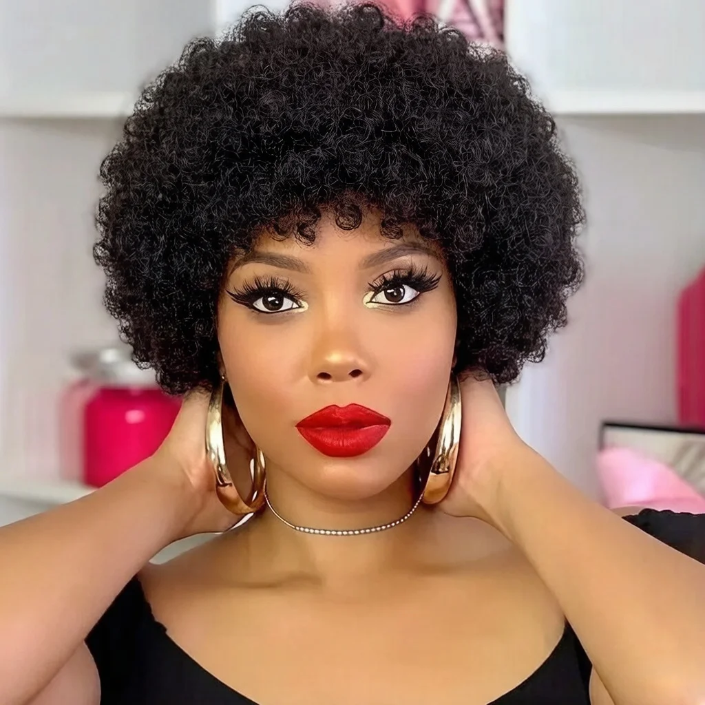 Afro kinky curly wig pixie human hair for women full machine made wig
Afro kinky curly wig pixie human hair for women full machine made wig