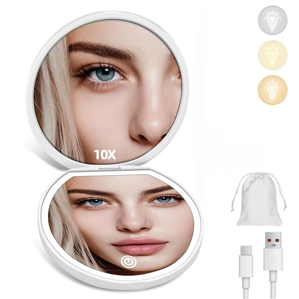 Upgraded Detachable 10X Magnification Pocket Makeup Mirror Portable Folding Handheld Compact Mirror with Light for Travel Gifts
Upgraded Detachable 10X Magnification Pocket Makeup Mirror Portable Folding Handheld Compact Mirror with Light for Travel Gifts
