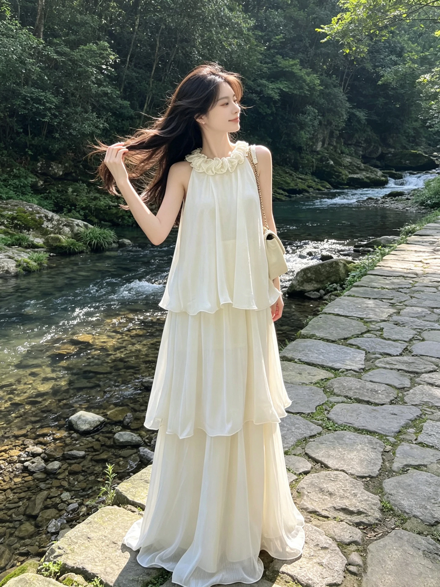 Elegant Neckline Sleeveless Women's Dress Summer Floaty Fairy Tale Style Cake Skirt Waist Cinched Long Dress Casual Wear
Elegant Neckline Sleeveless Women's Dress Summer Floaty Fairy Tale Style Cake Skirt Waist Cinched Long Dress Casual Wear