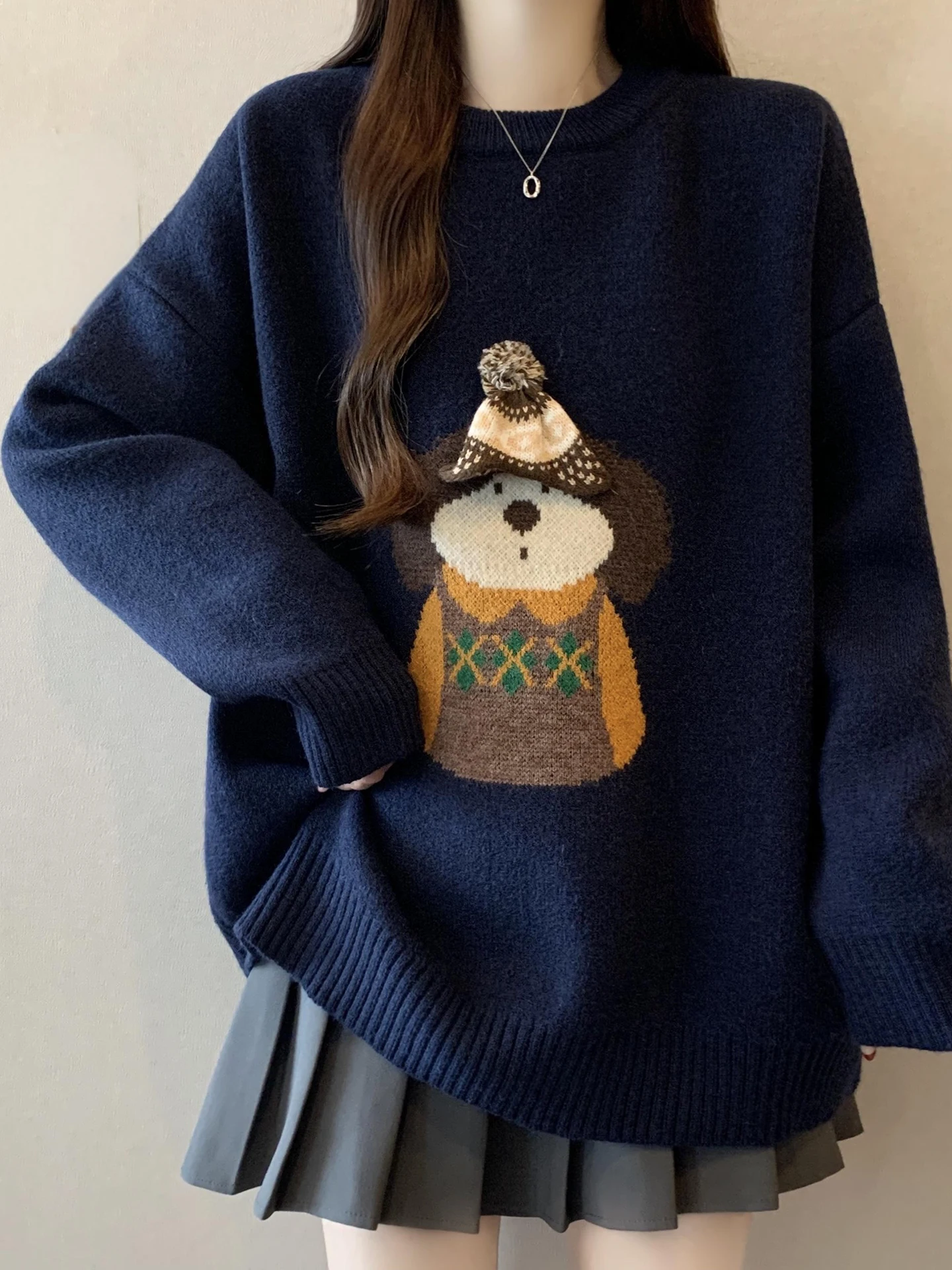 Loose Fit Doggies Pattern Knitted Sweater for Women Autumn Winter plus Size Comfortable Lazy Sle round Ne Long Sve Top
Loose Fit Doggies Pattern Knitted Sweater for Women Autumn Winter plus Size Comfortable Lazy Sle round Ne Long Sve Top