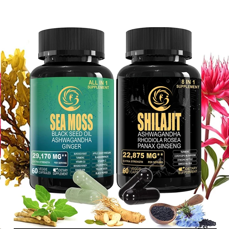 Shilajit Чистые гималайские органические капсулы и масло черного семян морского моха - 60 таблеток
Shilajit Чистые гималайские органические капсулы и масло черного семян морского моха - 60 таблеток