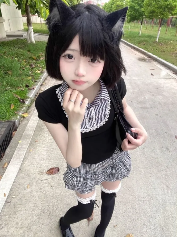 Cute Doll Collar Color Block Short Set Women's Japanese Style Spicy Girl Patterned Versatile Cake Skirt Two-Piece Suit
Cute Doll Collar Color Block Short Set Women's Japanese Style Spicy Girl Patterned Versatile Cake Skirt Two-Piece Suit